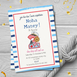 Invitación Rayas azules y blancas Segundo cumpleaños náutico