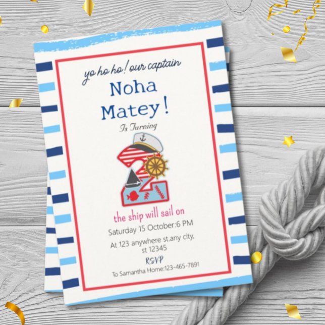 Invitación Rayas azules y blancas Segundo cumpleaños náutico (Subido por el creador)