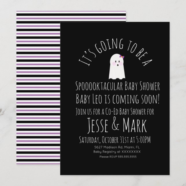 Invitación Rayas Baby Shower Ghoul Cute Modern (Anverso / Reverso)