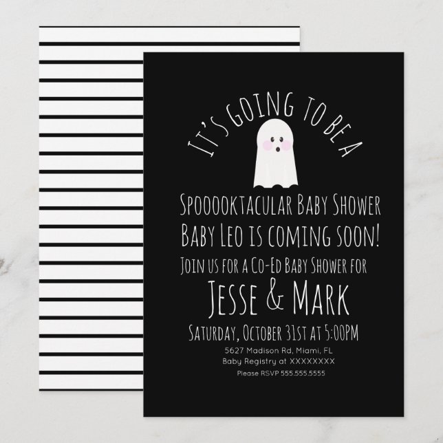 Invitación Rayas Baby Shower Ghoul Cute Modern (Anverso / Reverso)