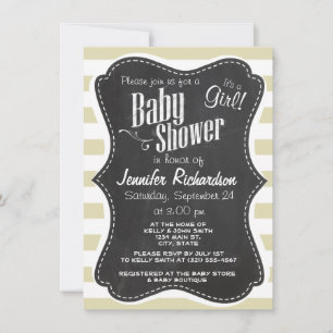 Invitación Rayas beige; rayas; aspecto retro de tablero de pa
