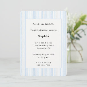 Invitación Rayas Blancas Azul Claro Cumpleaños