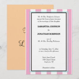 Invitación Rayas Blancas Azules Espuma de Mar Rosa Amor Boda