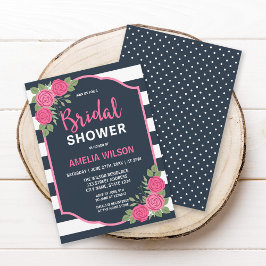Invitación Rayas blancas azules rosas rosas azules ducha de n