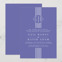 Invitación Rayas blancas e iniciales boda azul perwinkle