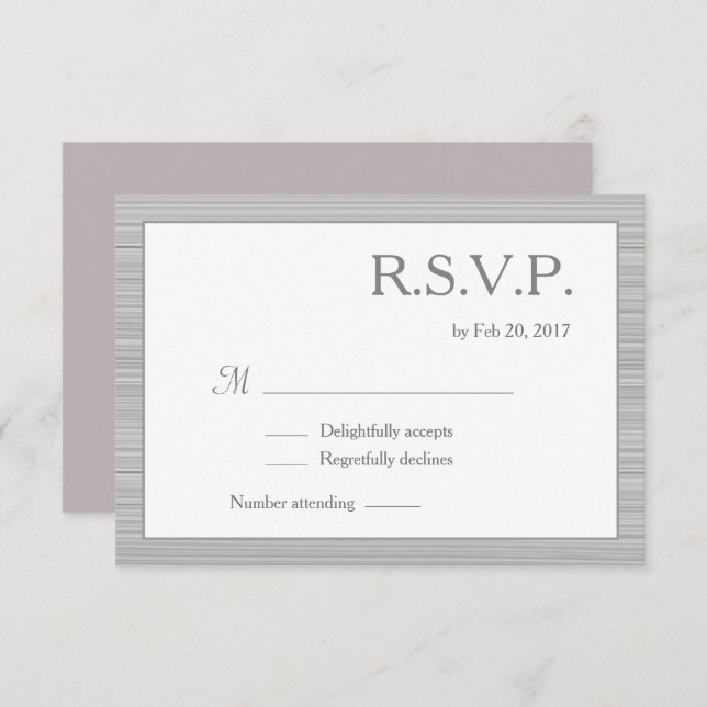 Invitación Rayas blancas minimalistas grises rosa pastel rsvp (Anverso / Reverso)