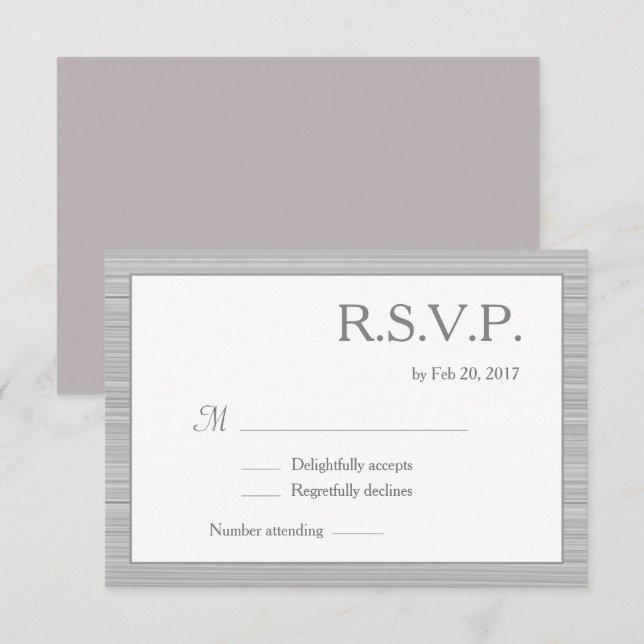Invitación Rayas blancas minimalistas grises tono rosa RSVP (Anverso / Reverso)