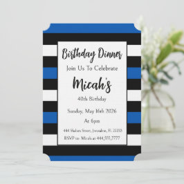 Invitación Rayas Blancas Negras Azules Modernas Simples Elega