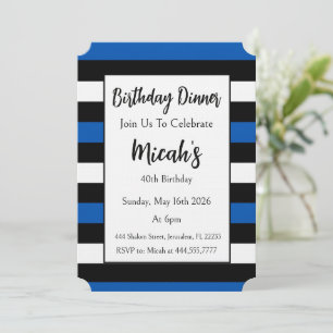 Invitación Rayas Blancas Negras Azules Modernas Simples Elega