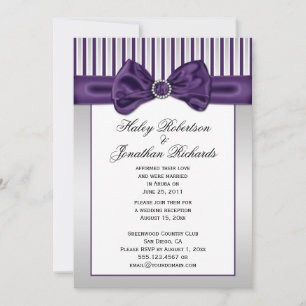 Invitación Rayas Blancas Plata Púrpura Diamantes Post Boda