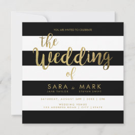 Invitación Rayas blancas y negras con tipografía de Relieve m