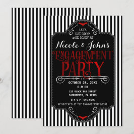 Invitación Rayas Blancas y Negras Fiesta de Compromiso Gótica