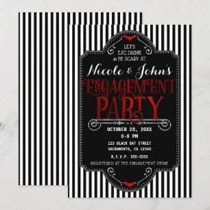 Invitación Rayas Blancas y Negras Fiesta de Compromiso Gótica