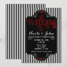 Rayas Blancas y Negras Murciélago Gótico Rojo Boda