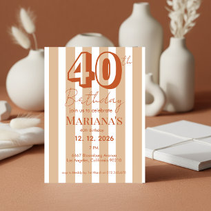 Invitación Rayas Blancas y Terracota Cumpleaños 40 Moderno