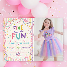 Invitación Rayas Cinco Veces Divertido Cumpleaños Colorido