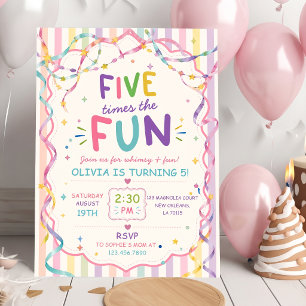 Invitación Rayas Cinco Veces Divertido Cumpleaños Colorido