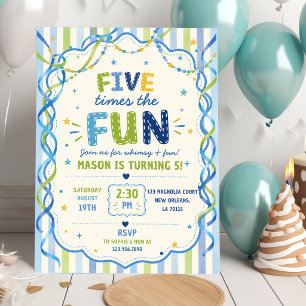 Invitación Rayas Cinco Veces Más Divertido Cumpleaños Colorid