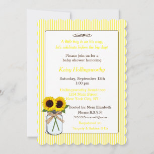 Invitación Rayas con girasoles en Mason Jar Baby Shower