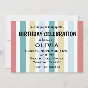 Invitación Rayas Costeras de Playa Coloridas Cumpleaños 