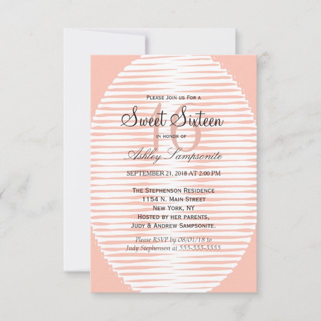 Invitación Rayas de abstracto de color blanco y de color cora (Anverso)