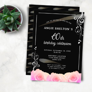 Invitación Rayas de Acuarela Floral Rosa Rosa Cumpleaños 60