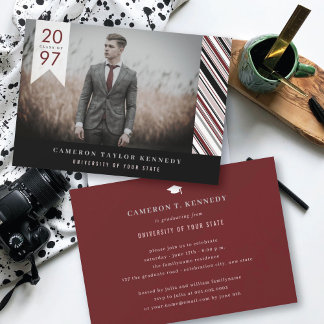 Invitación Rayas de Alfiler Clásicas Modernas Foto Fiesta de