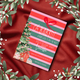 Invitación Rayas de árbol de Navidad Chicas Baby Shower  