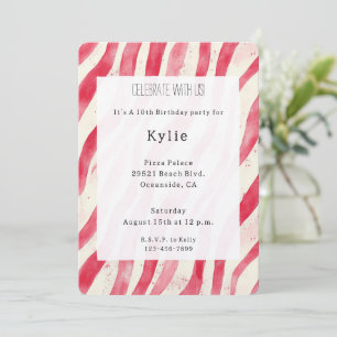 Invitación Rayas de bastón de caramelo rojas y crema Cumpleañ