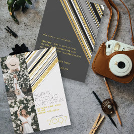 Invitación Rayas de brillo dorado 3 Fiesta de graduación chic