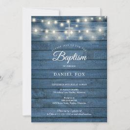 Invitación Rayas de cadena Blue Wood Baptism Christening