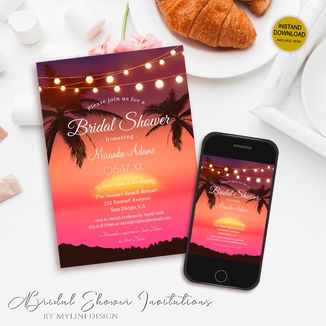 Invitación Rayas de cadena Palm Beach Tropical Ducha de novia (Subido por el creador)