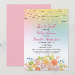 Invitación Rayas de cadena Watercolor Floral Chica Baby Showe