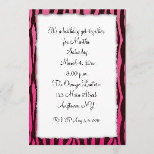 Invitación Rayas de cebra negra rosa