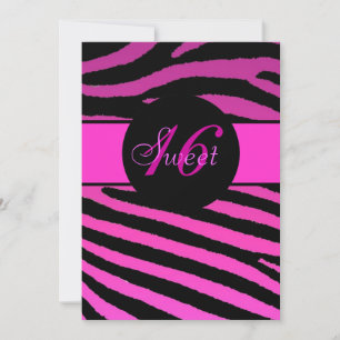 Invitación Rayas de cebra negra rosa dulce 16 cumpleaños invi