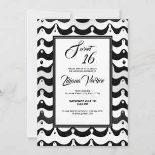 Invitación Rayas de cebra onduladas en blanco y negro