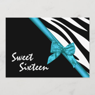 Invitación Rayas de cebra y cinta de cinta dulce dieciséis