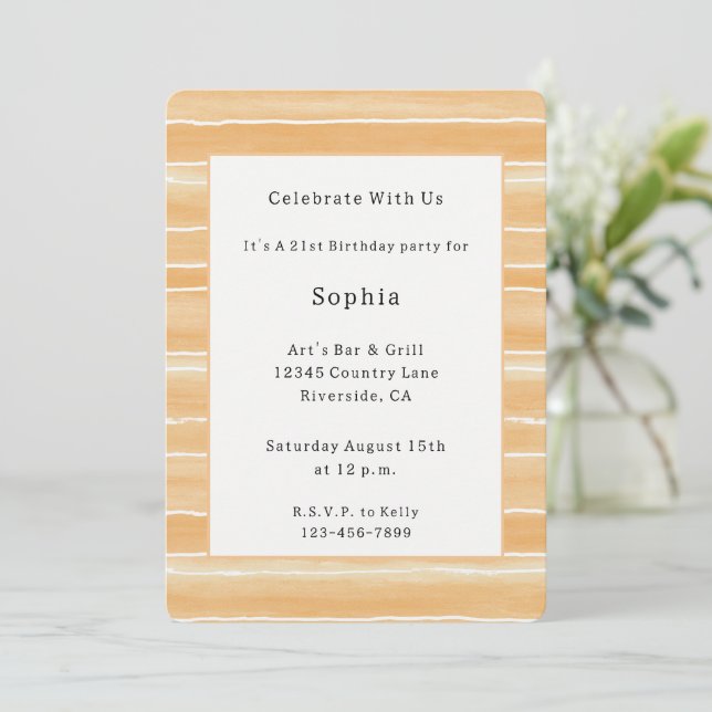 Invitación Rayas de Crema de Melocotón Cumpleaños   (Anverso de pie)