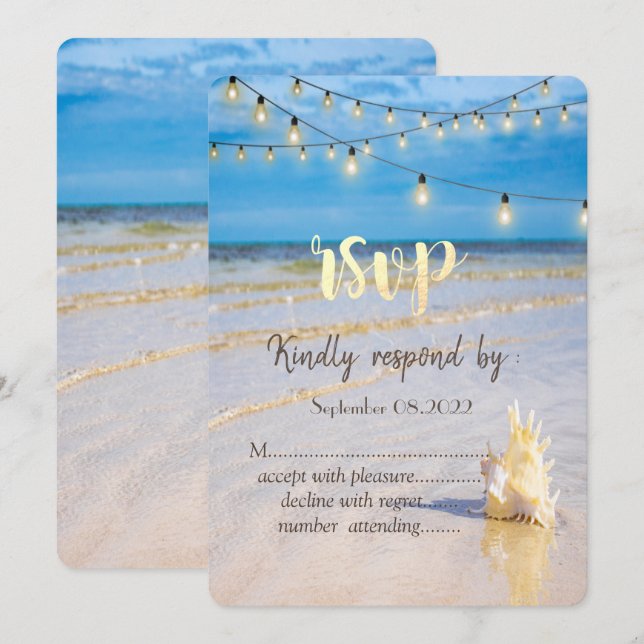Invitación Rayas de cuerda de las olas de playa RSVP de conch (Anverso / Reverso)