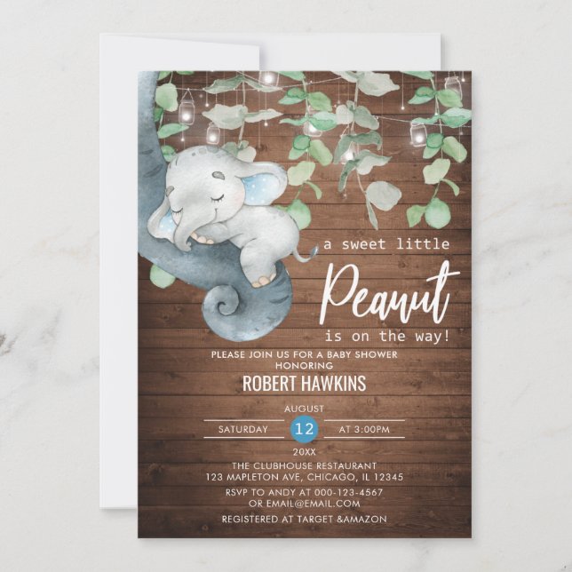 Invitación Rayas de cuerda para el pequeño elefante de cacahu (Anverso)