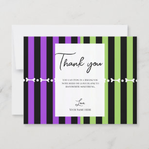Invitación Rayas de Halloween Verde Morado y Negro Gracias