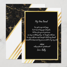 Invitación Rayas de mármol dorado tipografía será mi dama de