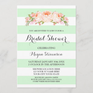 Invitación Rayas de menta ligera acuarela Floral Brillante