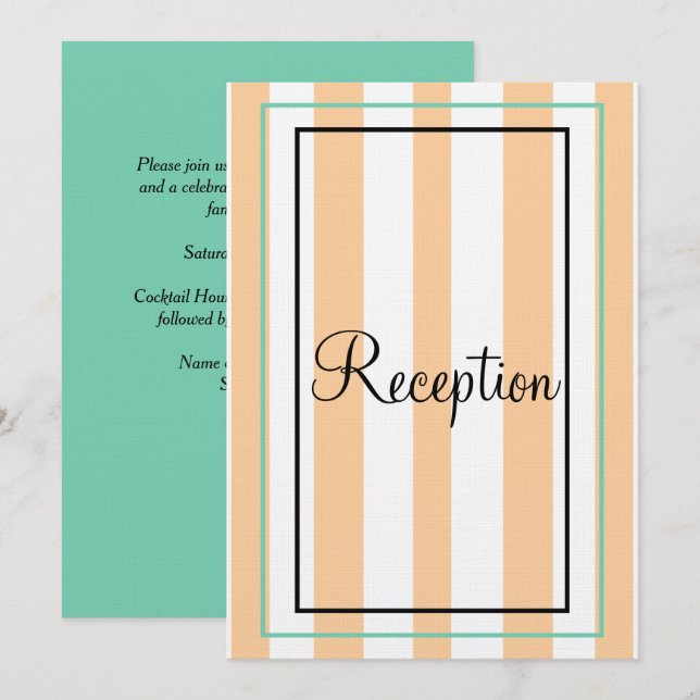 Invitación Rayas de monograma verde espuma de mar de playa de (Anverso / Reverso)