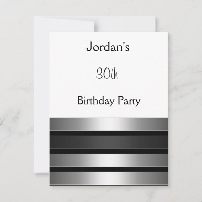 Invitación Rayas de Plata Carbón Blanco Fiesta de Cumpleaños  (Anverso)