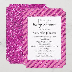 Invitación Rayas de Purpurina Glitzy Girly Pink
