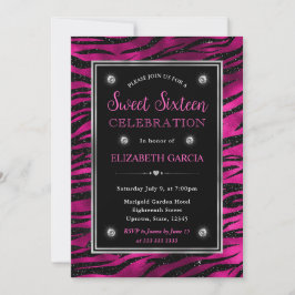 Invitación Rayas de Tigre con Brillo Rosa y Negro Cumple Dulc