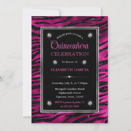 Invitación Rayas de Tigre con Brillo Rosa y Negro Quinceañera