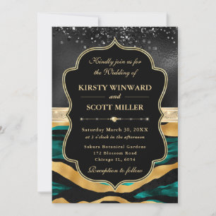 Invitación Rayas de Tigre Elegantes Brillo Negro Boda