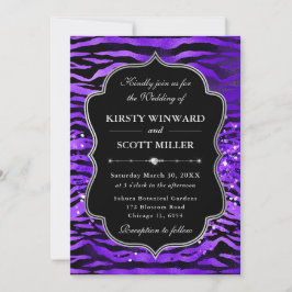 Invitación Rayas de Tigre Purpura Brillo Glam Boda
